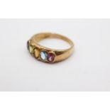 9ct gold garnet, peridot, amethyst, citrine & topaz ring (3.5g) Size R