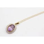 9ct gold amethyst & diamond pendant on chain (3.8g)