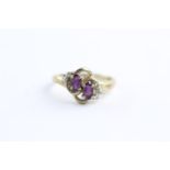 9ct gold amethyst & diamond ring (2.1g) Size M