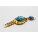 18ct gold antique turquoise & diamond pendant-as seen (5.8g)