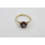 18ct gold diamond and ruby cluster ring (2.6g) Size J