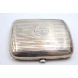 Antique Hallmarked 1910 Birmingham STERLING SILVER Curved Cigarette Case (101g) w/ Personal