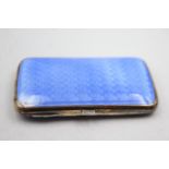 Antique / Vintage .925 STERLING SILVER Blue Guilloche Enamel Cigarette Case 95g Maker -