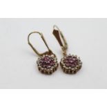 9ct gold diamond and ruby cluster drop earrings (2.5g)