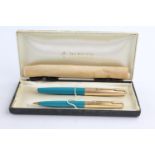 Vintage PARKER 61 Teal FOUNTAIN PEN w/ Rolled Gold Cap, Pencil, Box Etc Vintage PARKER 61 Teal