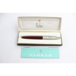 CHALK MARKED Vintage PARKER 51 Burgundy FOUNTAIN PEN WRITING Boxed In vintage condition Signs of use