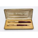 Vintage PARKER 51 Burgundy FOUNTAIN PEN w/ Rolled Gold Cap, Pencil, Original Box Vintage PARKER 51