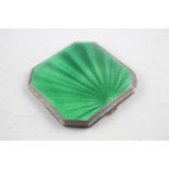 Vintage 1935 Birmingham STERLING SILVER Ladies Vanity Compact w/ Enamel (109g) Maker - Crisford &