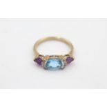 9ct gold diamond, topaz & amethyst ring (2.7g) size M