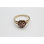 9ct gold diamond and ruby heart design ring (3.1g) size U