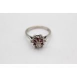 18ct white gold ruby and diamond cluster ring (3.6g) size L