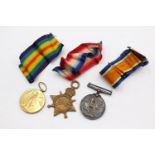 WW1 1914-15 Star Trio w/ Original Ribbons To 10055 A.Goulder York Regiment In vintage condition