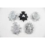 5 x Assorted Vintage POLICE Helmet Plates Inc Leeds, Lincoln, South Wales Etc In vintage condition