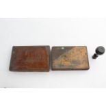 3 x Antique / Vintage Wood Block Printing Plates & Wax Seal Inc Train Scene Etc, In antique /