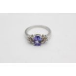 9ct white gold diamond and tanzanite ring (3.5g) size L