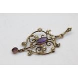 9ct gold antique amethyst & pearl lavalier pendant (2.9g)