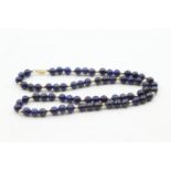 9ct gold vintage lapis lazuli polished bead necklace (23g)