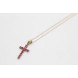 9ct gold ruby cross necklace (1.2g)