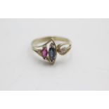 9ct gold diamond, ruby & sapphire ring (3g) Size O