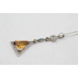 9ct white gold diamond, citrine, topaz & peridot pendant necklace (2.7g)