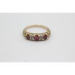 9ct gold vintage ruby & diamond flush set dress ring (1.8g) Size J