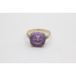 9ct gold diamond & amethyst ring (3.1g) Size M