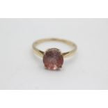 9ct gold strawberry quartz solitaire ring (2.3g) Size S