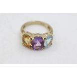 9ct gold topaz, amethyst & citrine fronted ring (4.8g) Size N