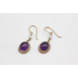 9ct gold amethyst & pearl drop earrings (3.2g)