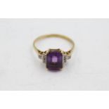 18ct gold amethyst & diamond ring (3.8g) Size S