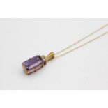 9ct gold framed amethyst pendant on chain (2.8g)