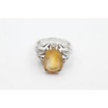 9ct white gold floral framed citrine ring (4.5g) Size N