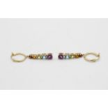 14ct gold amethyst, citrine, peridot, topaz & garnet drop earrings (3.7g)