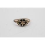 9ct gold diamond & sapphire floral set ring (1.4g) Size N