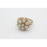 9ct gold opal & clear gemstone floral ring (4g) Size N