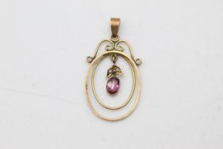 9ct gold pearl & garnet lavalier pendant (0.7g)