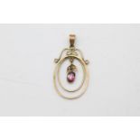 9ct gold pearl & garnet lavalier pendant (0.7g)