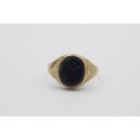 9ct gold lapis fronted signet ring (2.9g) Size Q