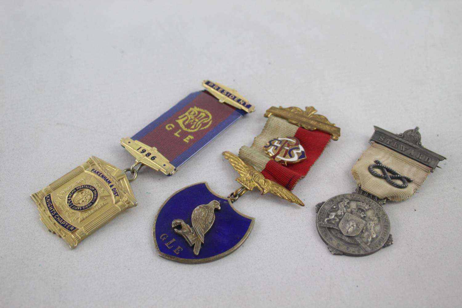3 x Vintage Hallmarked .925 STERLING SILVER Masonic & RAOB Jewels / Medals 108g Inc President,