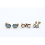3 x 9ct gold paired opal stud earrings (3g)