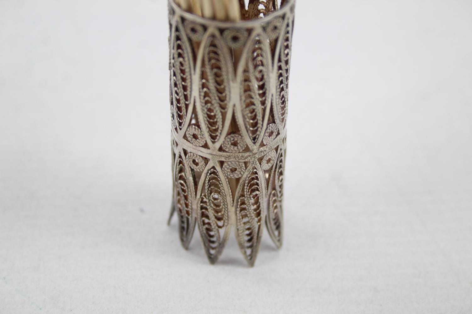 Vintage Stamped .925 STERLING SILVER Filigree Cocktail Stick Holder (28g) Height - 6.5cm In - Bild 3 aus 5