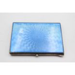 Vintage Hallmarked 1928 London STERLING SILVER Cigarette Case w/ Enamel (68g) w/ Blue Guilloche