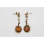 9ct gold ornate citrine drop earrings (2g)