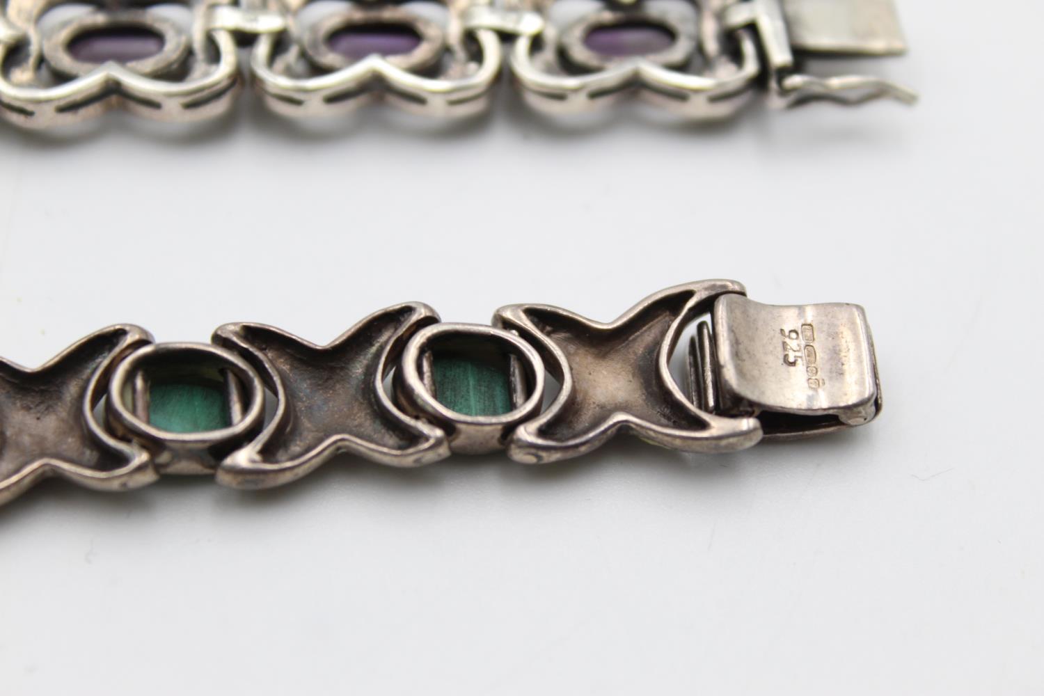 2 X Sterling Silver Marcasite, Amethyst & Malachite Bracelets (56g) - Bild 9 aus 9
