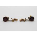 9ct gold vintage garnet drop earrings (2.7g)