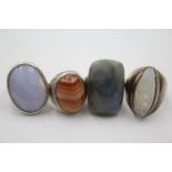 4 X Sterling Silver Mid Century Gemstone Statement Rings (30g)