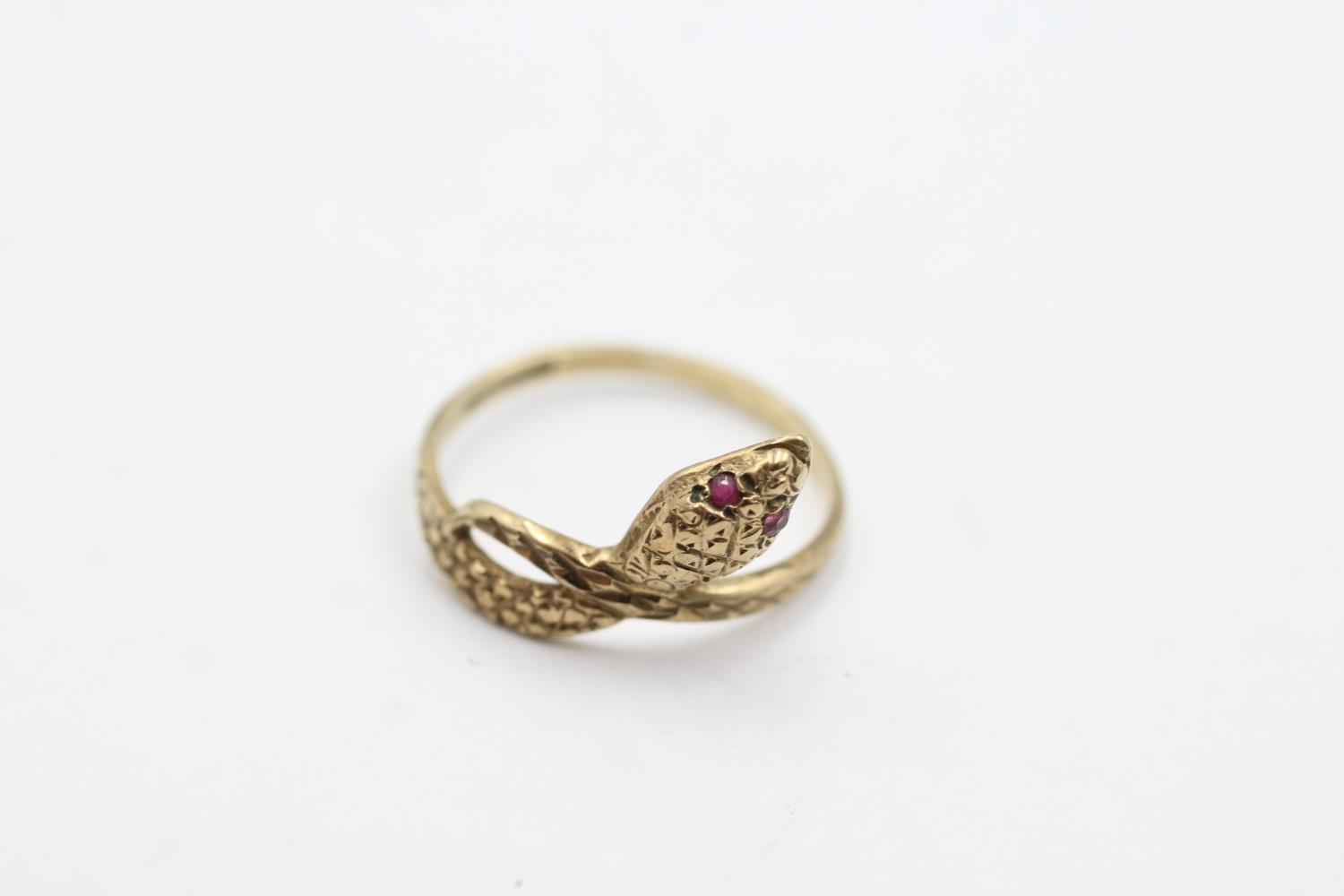 9ct gold ruby eye snake ring (1.2g) Size K - Bild 2 aus 4