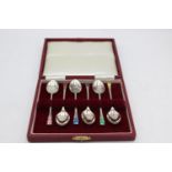 6 x Vintage Hallmarked 1971 Birmingham STERLING SILVER Teaspoons w/ Enamel 37g Maker - Deakin &