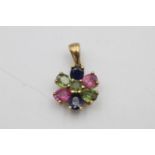 9ct gold ruby, sapphire & peridot floral set ring (2.5g)