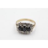 9ct gold sapphire & diamond ring (3.2g) Size P